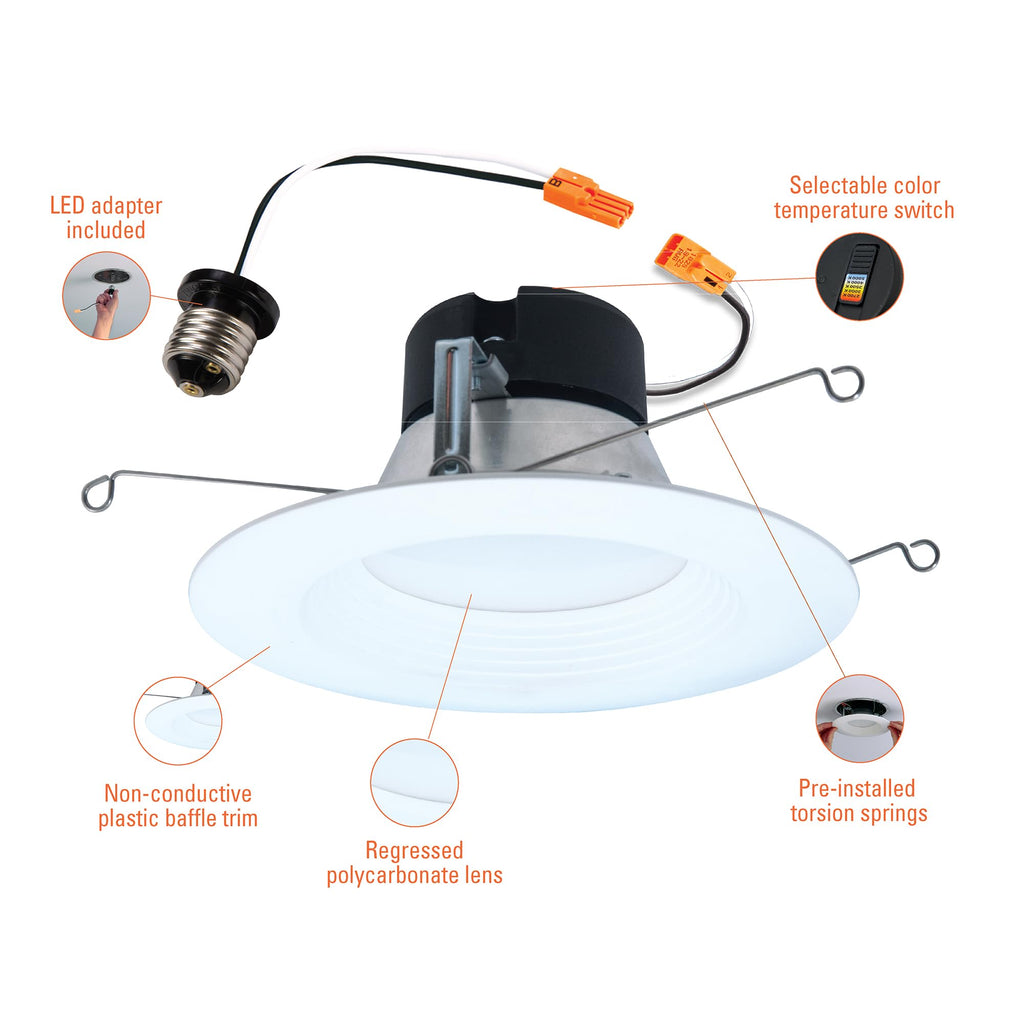 6-Pack LED Recessed Light Trim 5/6 Inch – Dimmable, 750LM, 5 Color Temperatures, HALO Baffle for Ceiling Can Lights