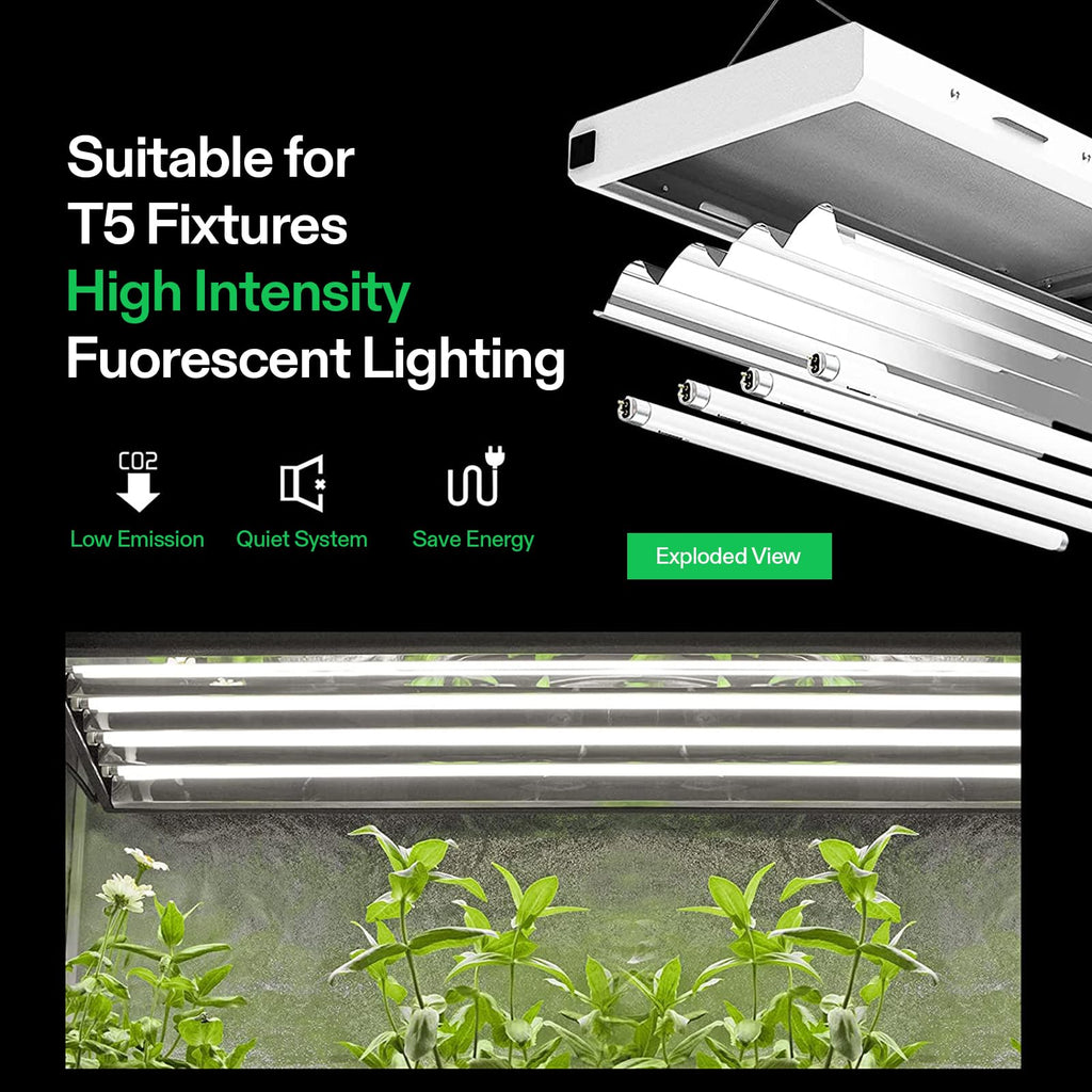 5-Pack T5 Grow Light Bulbs 4FT – 54W 6500K Cool White Fluorescent Tubes for Indoor Plants & Hydroponics