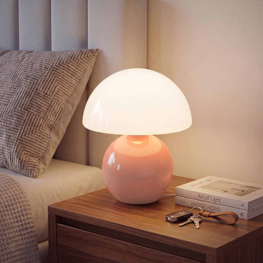 Mini mushroom table lamp for bedroom, mid-century accent