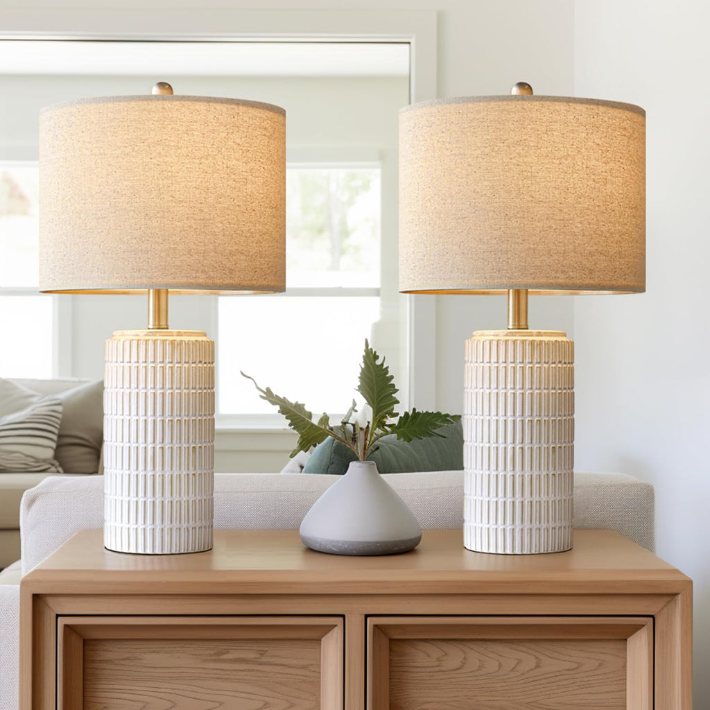 23-Inch Modern Ceramic Table Lamp Set of 2, Farmhouse Bedside Decor