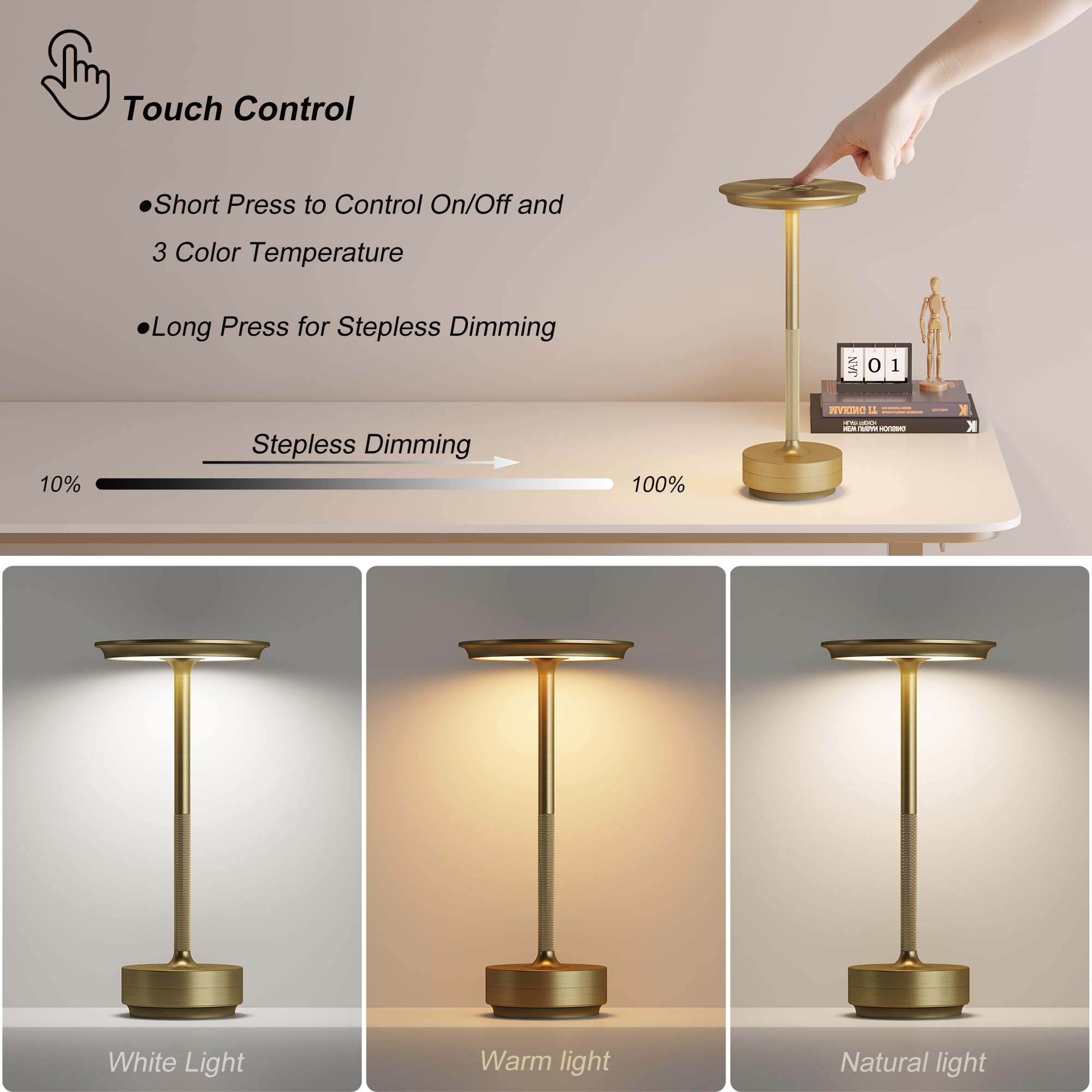 2-pack rechargeable cordless table lamps with dimming memory