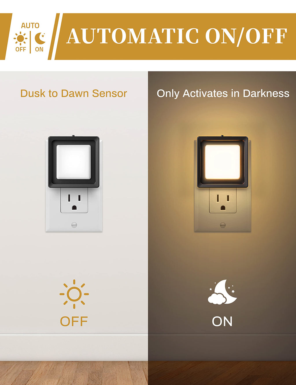Dimmable plug-in LED night light with dusk-to-dawn sensor, 4-pack