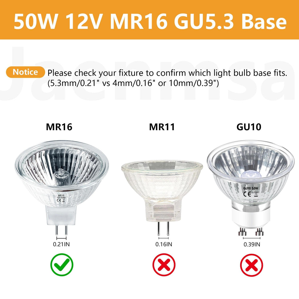 6-Pack MR16 Halogen Bulbs 50W – 12V GU5.3 Base, Dimmable, 2700K Warm White for Landscape & Track Lights