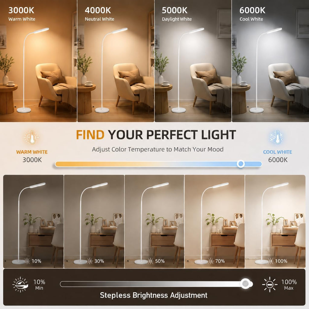 1000-lumen LED floor lamp with remote and touch dimming control