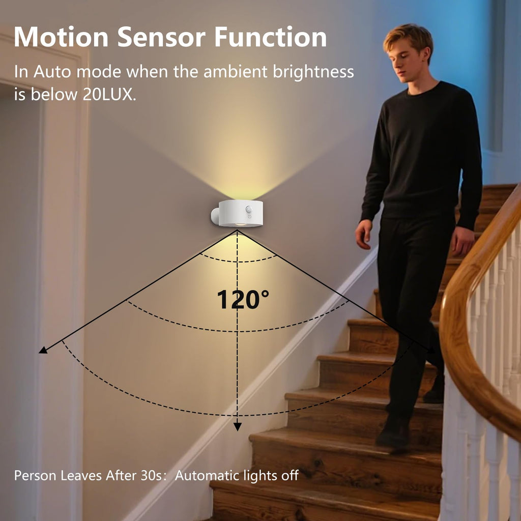 Motion sensor LED wall sconce, rechargeable cordless night light decor