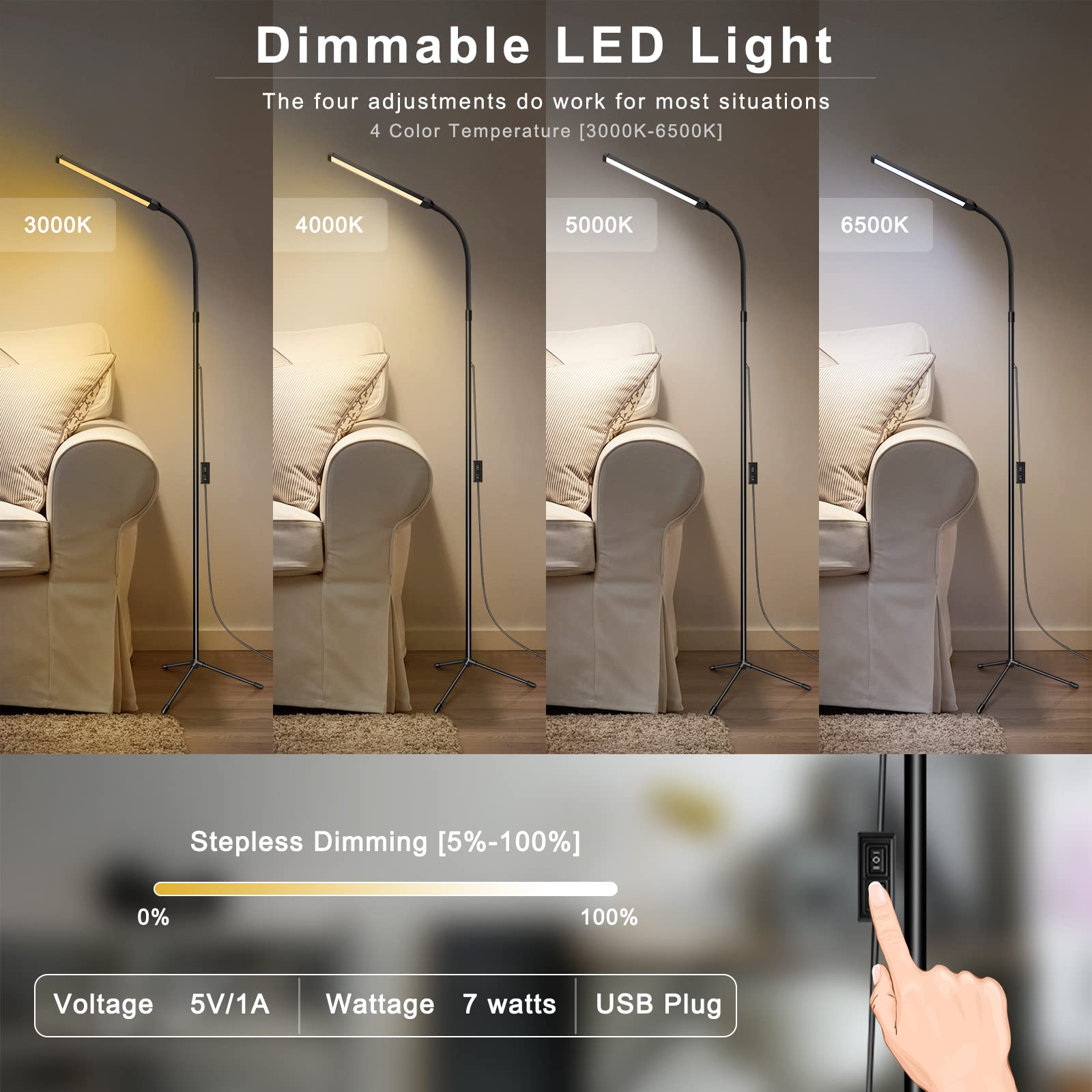 Adjustable LED floor lamp for lash and makeup artists, eye-caring light