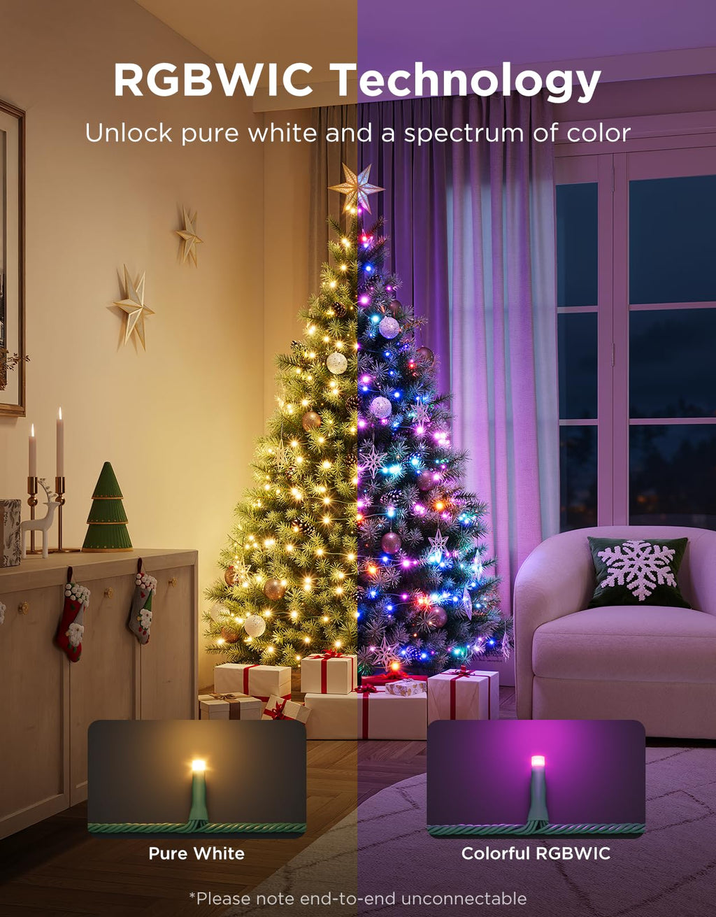 Sparkle RGBWIC string light, 66 ft, 250 LED, app-controlled