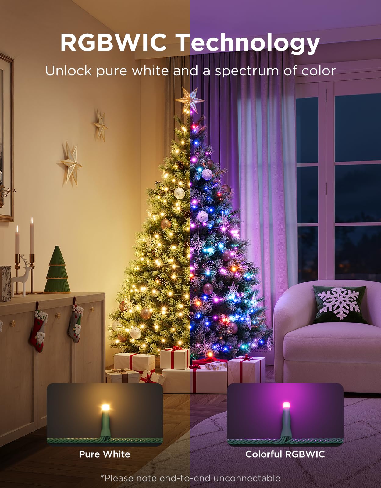 Sparkle RGBWIC string light, 66 ft, 250 LED, app-controlled