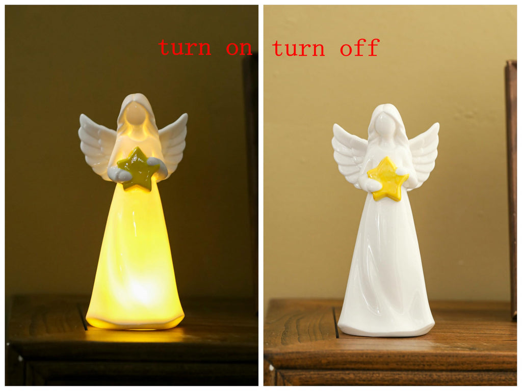 Porcelain Angel Night Light with Star – 7 Inch Guardian Angel Statue, LED Glow, Bible Verse DIY for Home Decor & Collectibles