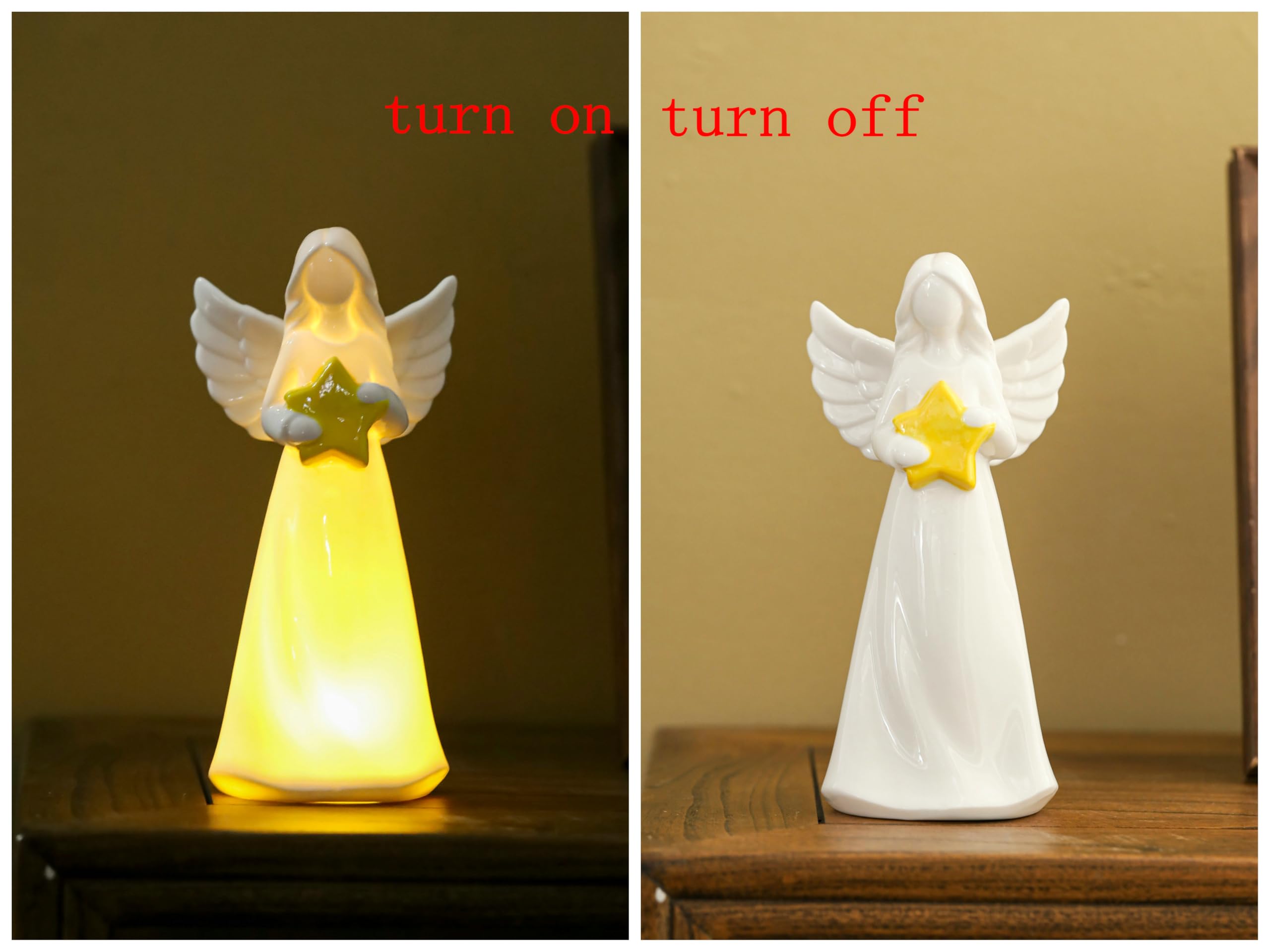 Porcelain Angel Night Light with Star – 7 Inch Guardian Angel Statue, LED Glow, Bible Verse DIY for Home Decor & Collectibles