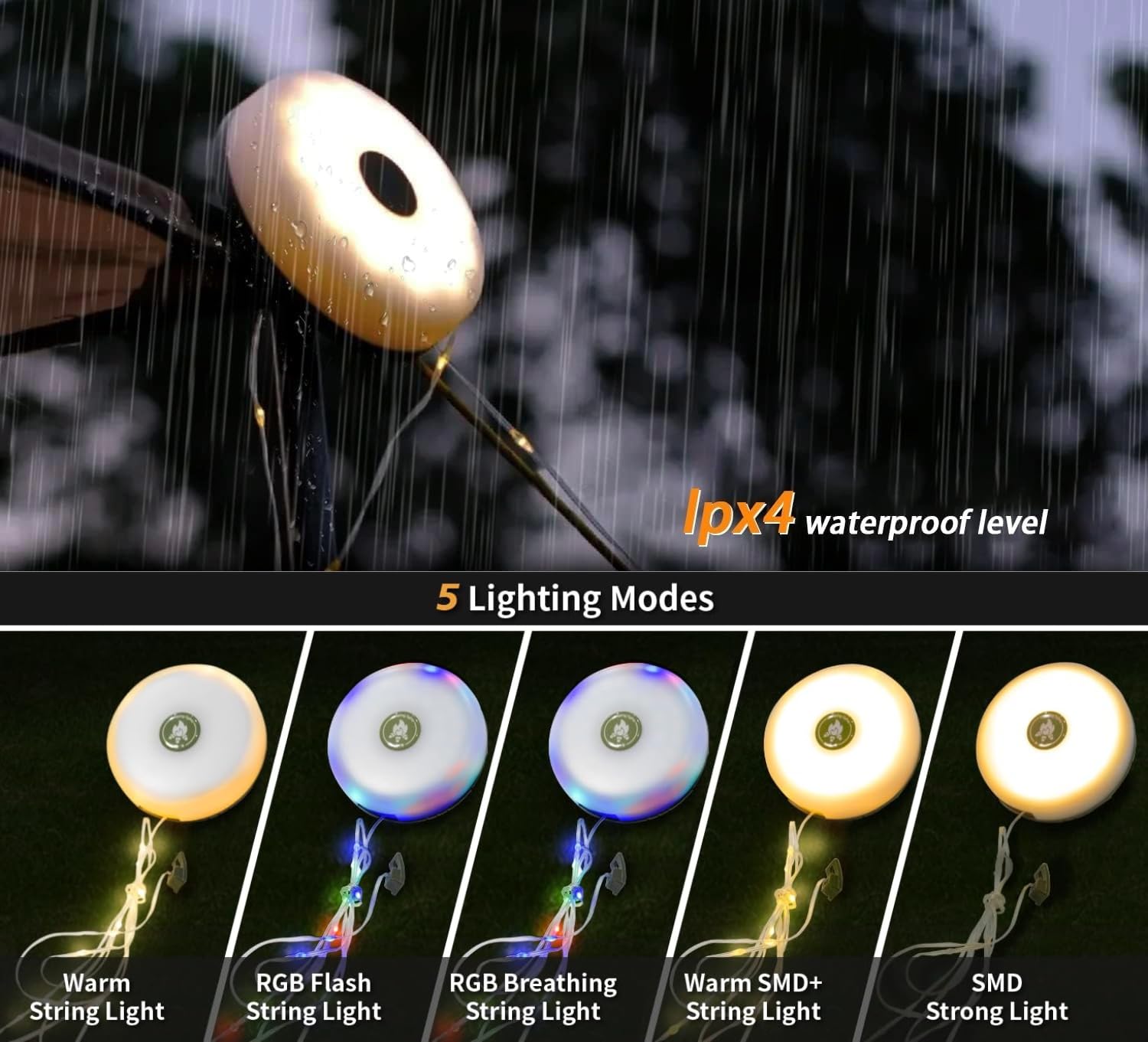 32.8ft waterproof outdoor string lights with 8 lighting modes