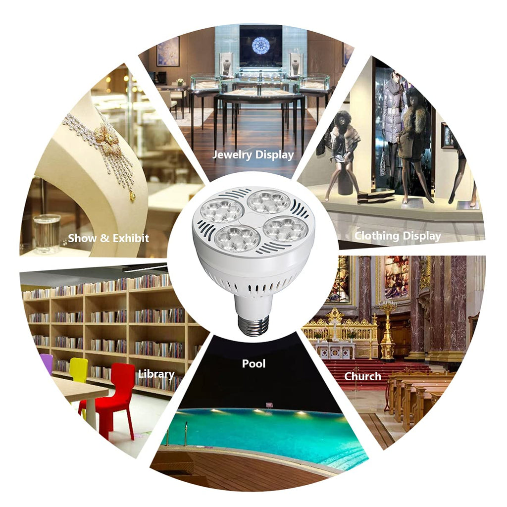 VAKESUN LED PAR30 Spotlight 35W – 2900 Lumens, 10000K Cool White, 45° Beam Angle for Jewelry & Commercial Lighting