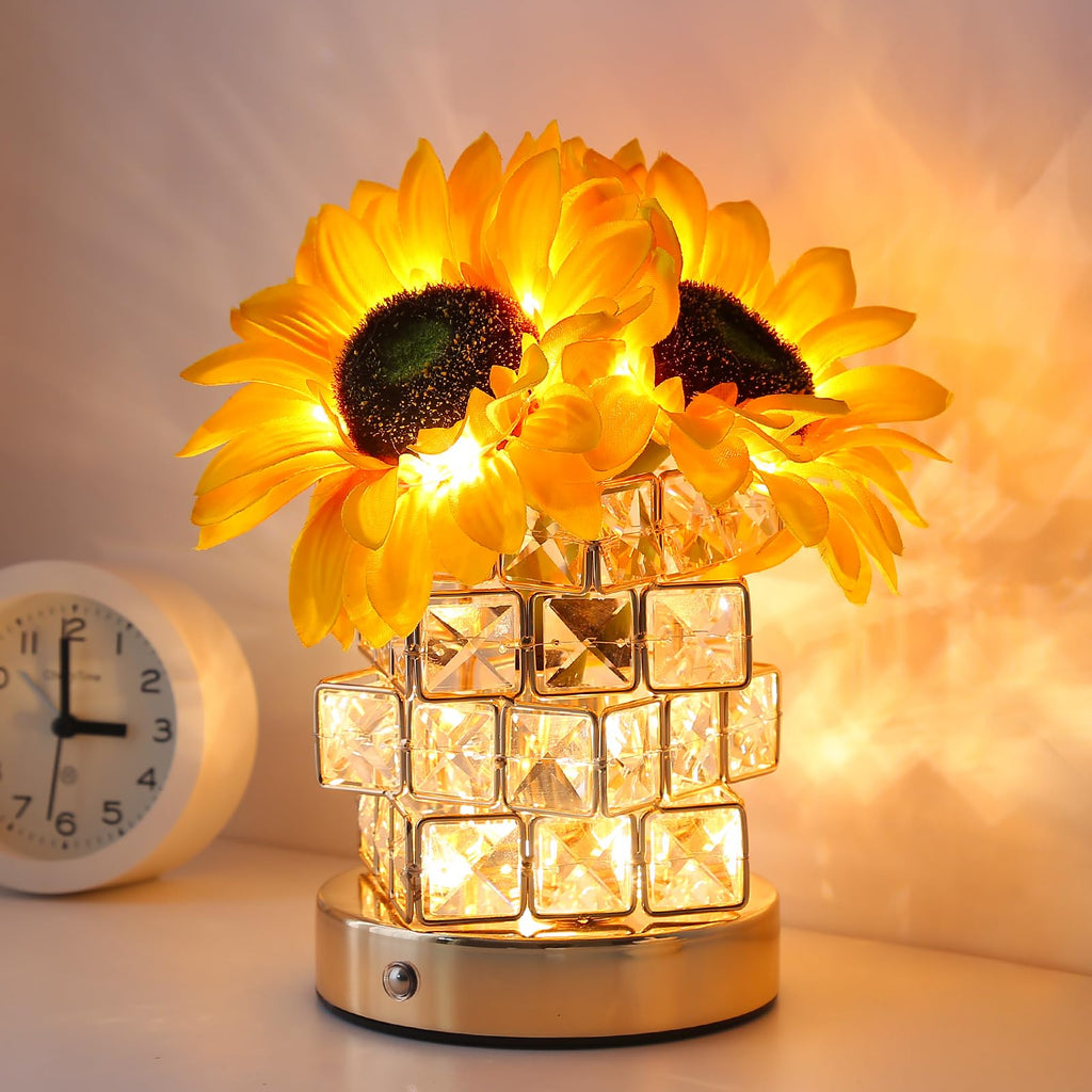 Sunflower-shaped rechargeable touch night light with 3-color infinite dimming
