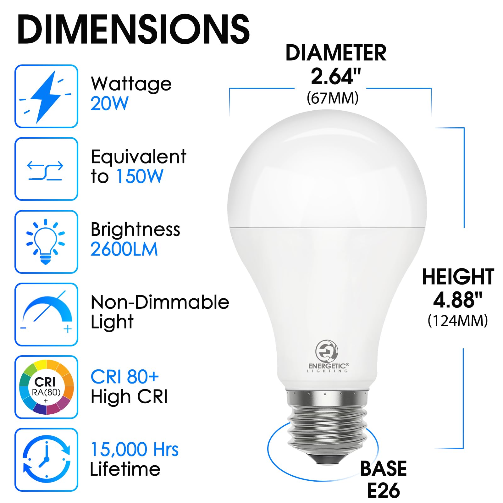 6-Pack 150W LED Light Bulbs – 2600LM Super Bright, A21, 3000K Warm White, E26 Base for Home & Garage