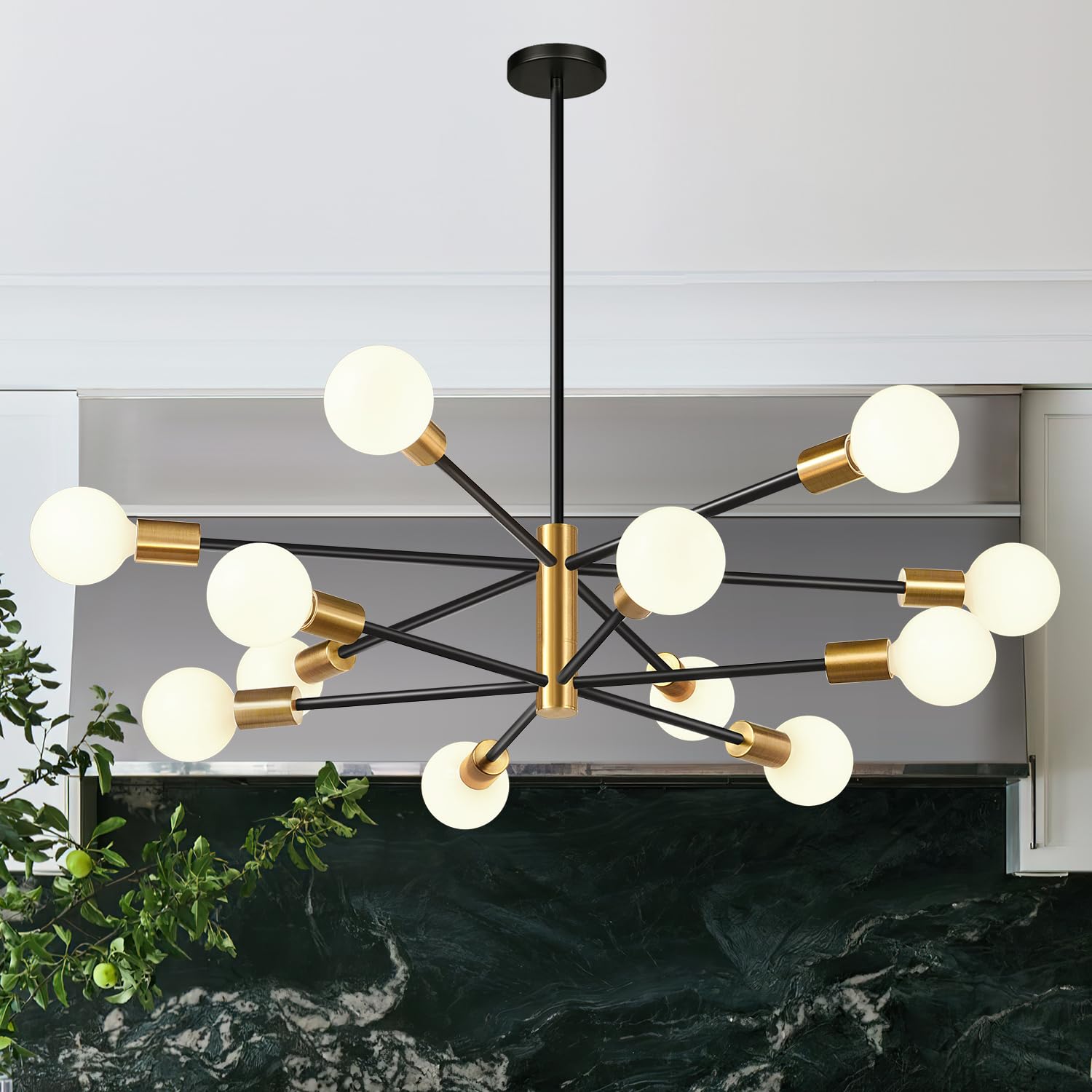 12-light height-adjustable Sputnik chandelier for dining room decor