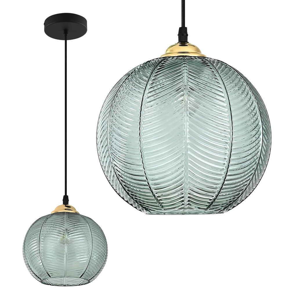 Nordic Green Ribbed Glass Pendant Light for Kitchen Island Decor