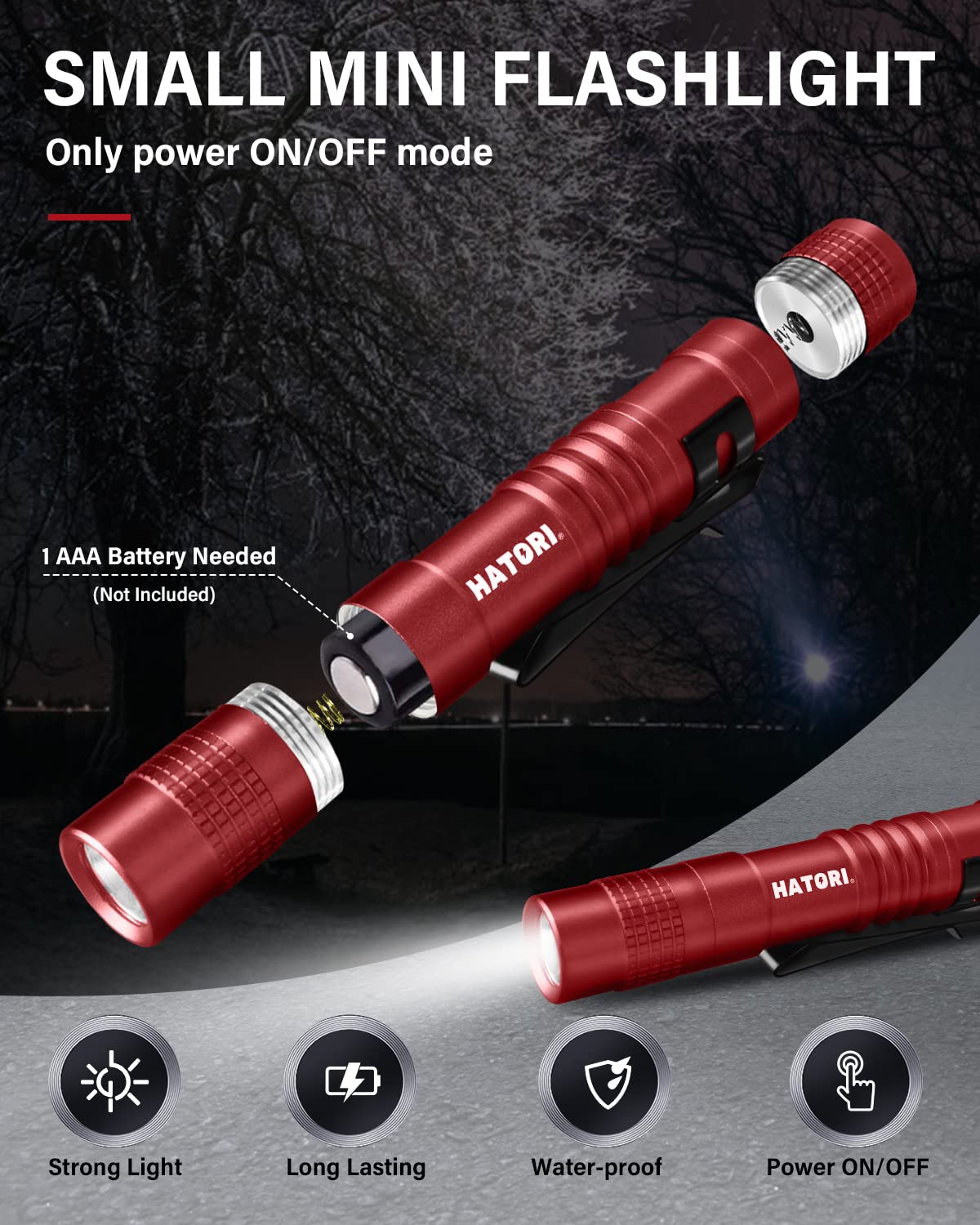 HATORI Mini LED Flashlight – High Lumens, Super Bright, Pocket Size, Anodized Aluminum for Emergency & Outdoor