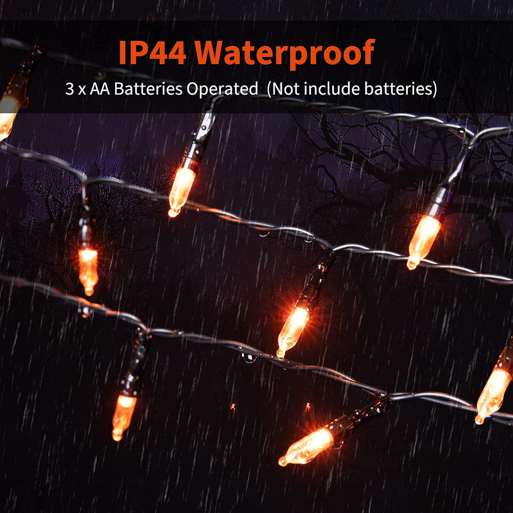 Orange mini string light, 2-pack, 17.8 ft, battery-powered