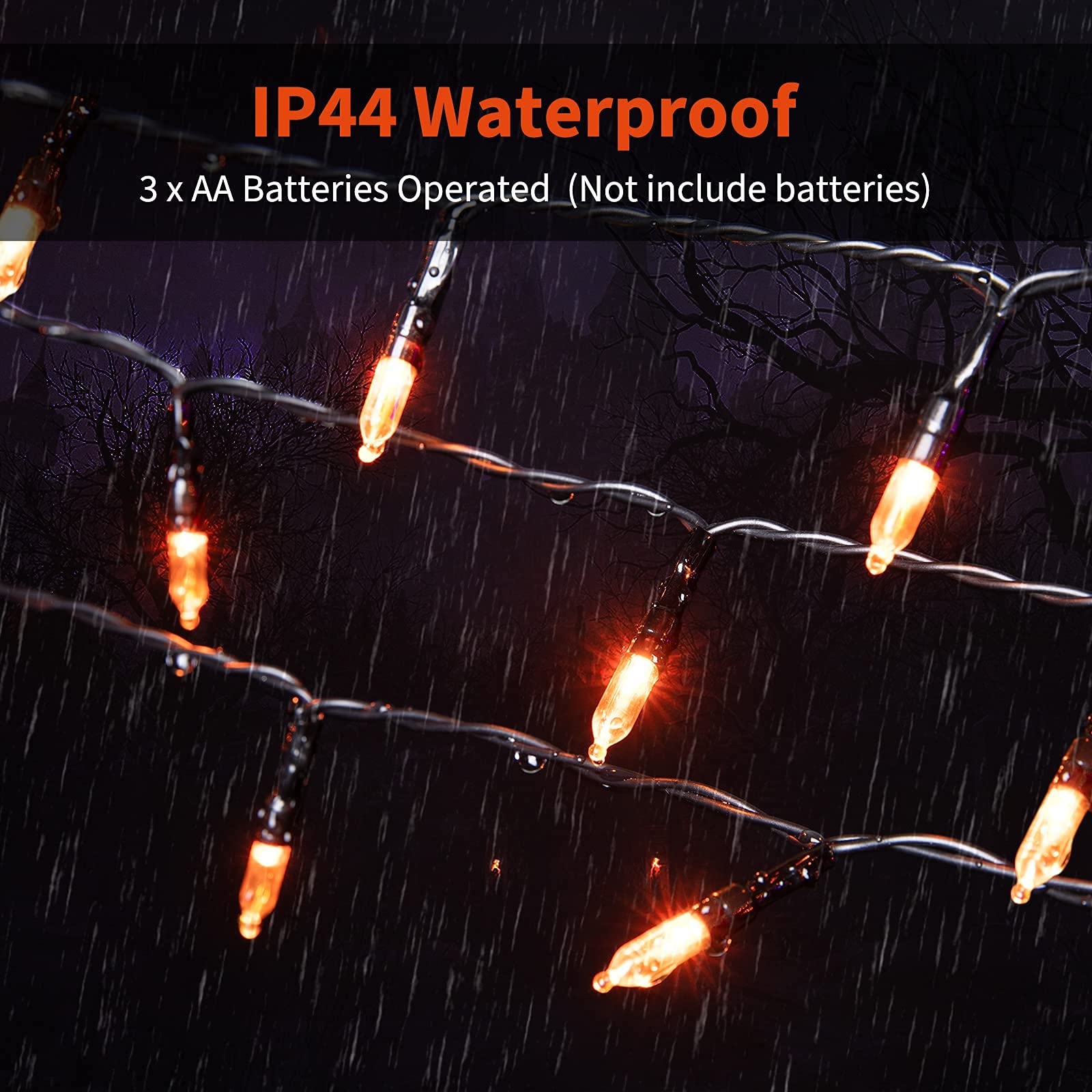 Orange mini string light, 2-pack, 17.8 ft, battery-powered