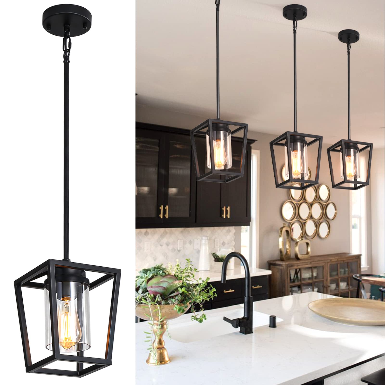 Black Farmhouse 1-Light Kitchen Island Pendant for Home Decor