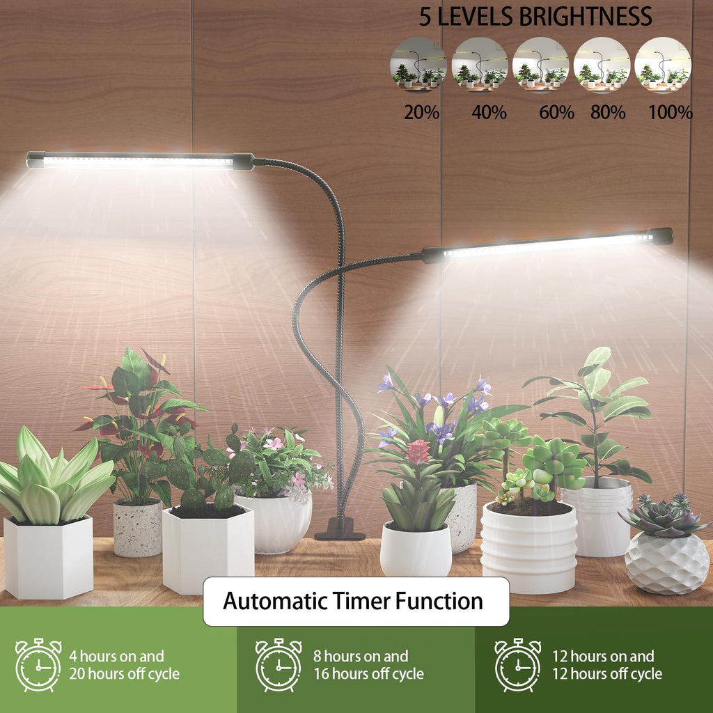 GHodec 80W LED Grow Light Full Spectrum – 84 LEDs, Clip-On, Timer 4/8/12H, 5 Dimmable Levels for Indoor Plants