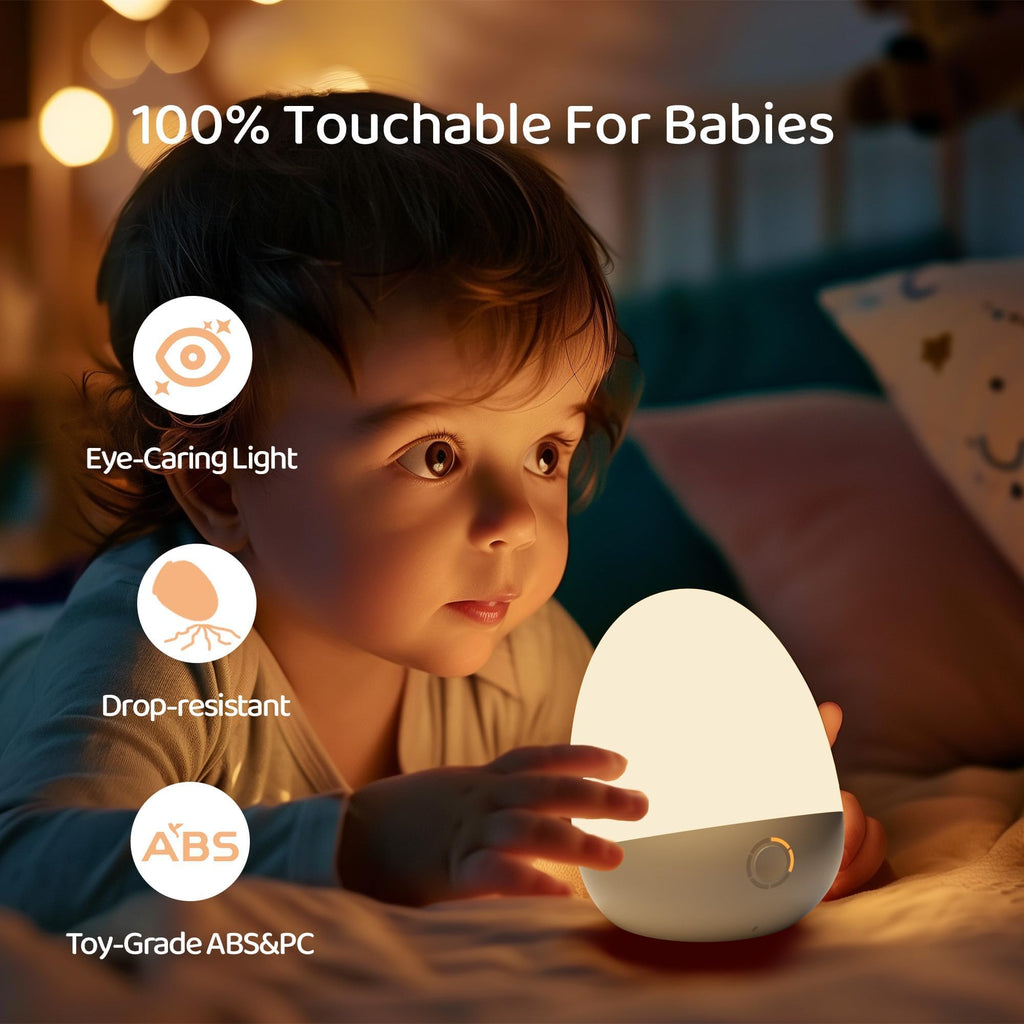Egg-shaped touch night light with feeding timer and 3 dimmable color temperatures