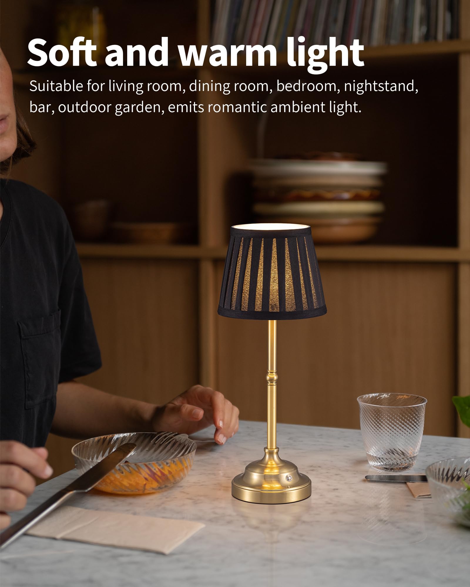 Cordless fabric-shade table lamp set of 2, rechargeable