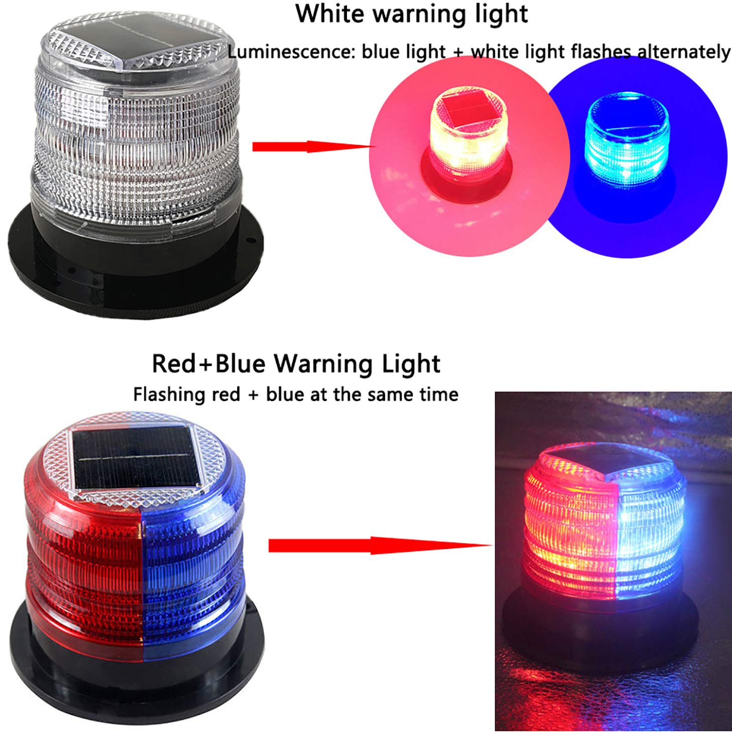 RISOON Solar Strobe Warning Light – 5W, Magnetic Base, IP65 Waterproof, 1000M Visibility for Construction & Marine (Red)