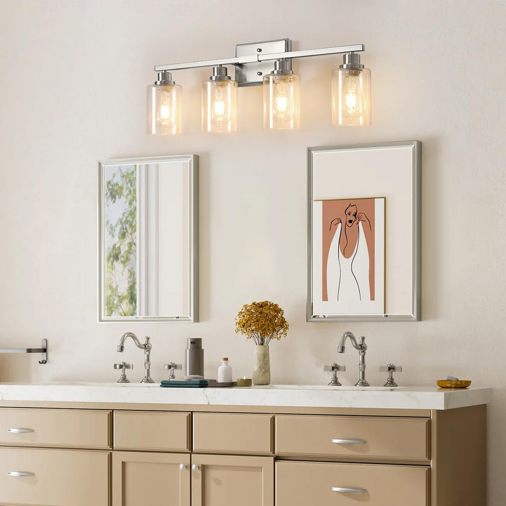 4-light brushed nickel vanity wall sconce for bathroom mirror decor
