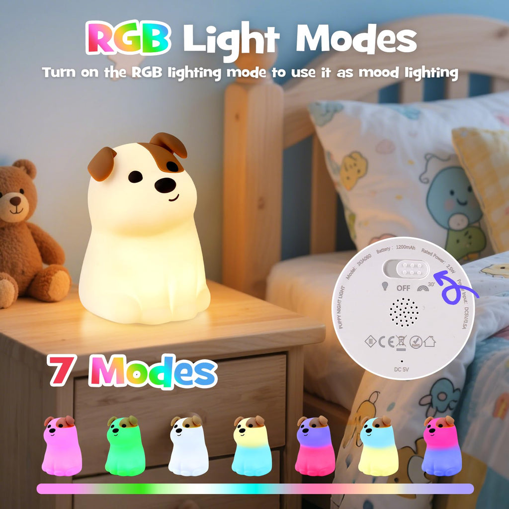 Squishy puppy silicone night light with RGB mode and adjustable brightness
