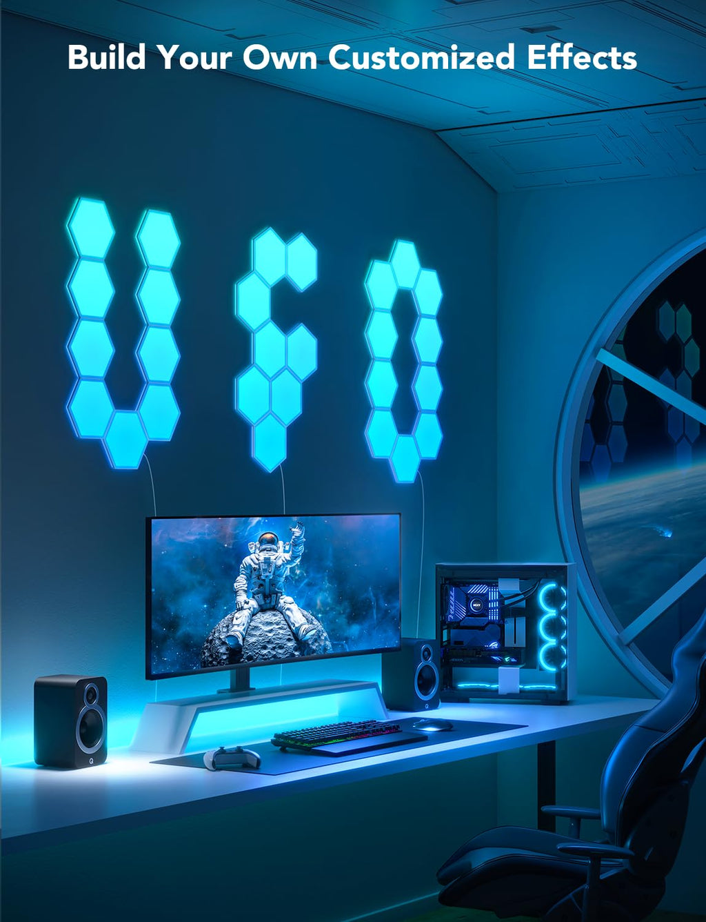 RGBIC hexagon smart LED wall panels for gaming room decor, 10-pack
