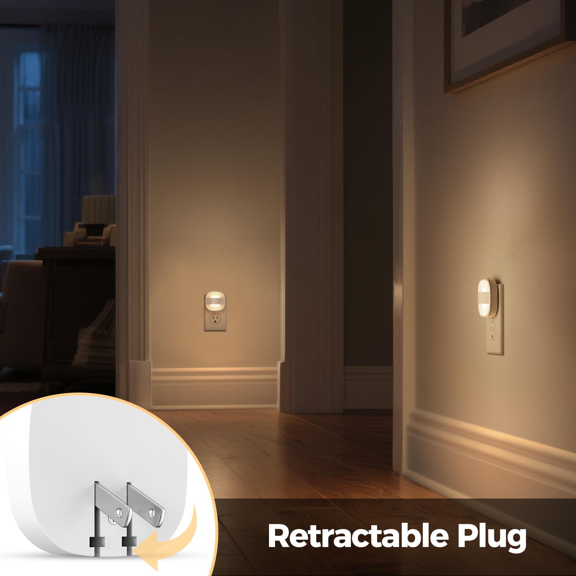 Foldable plug-in night light 4-pack with dusk-to-dawn sensor