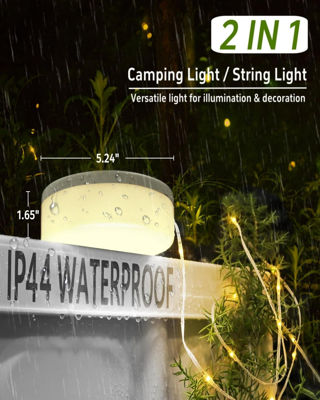 39.4Ft rechargeable outdoor string lights with 8 lighting modes