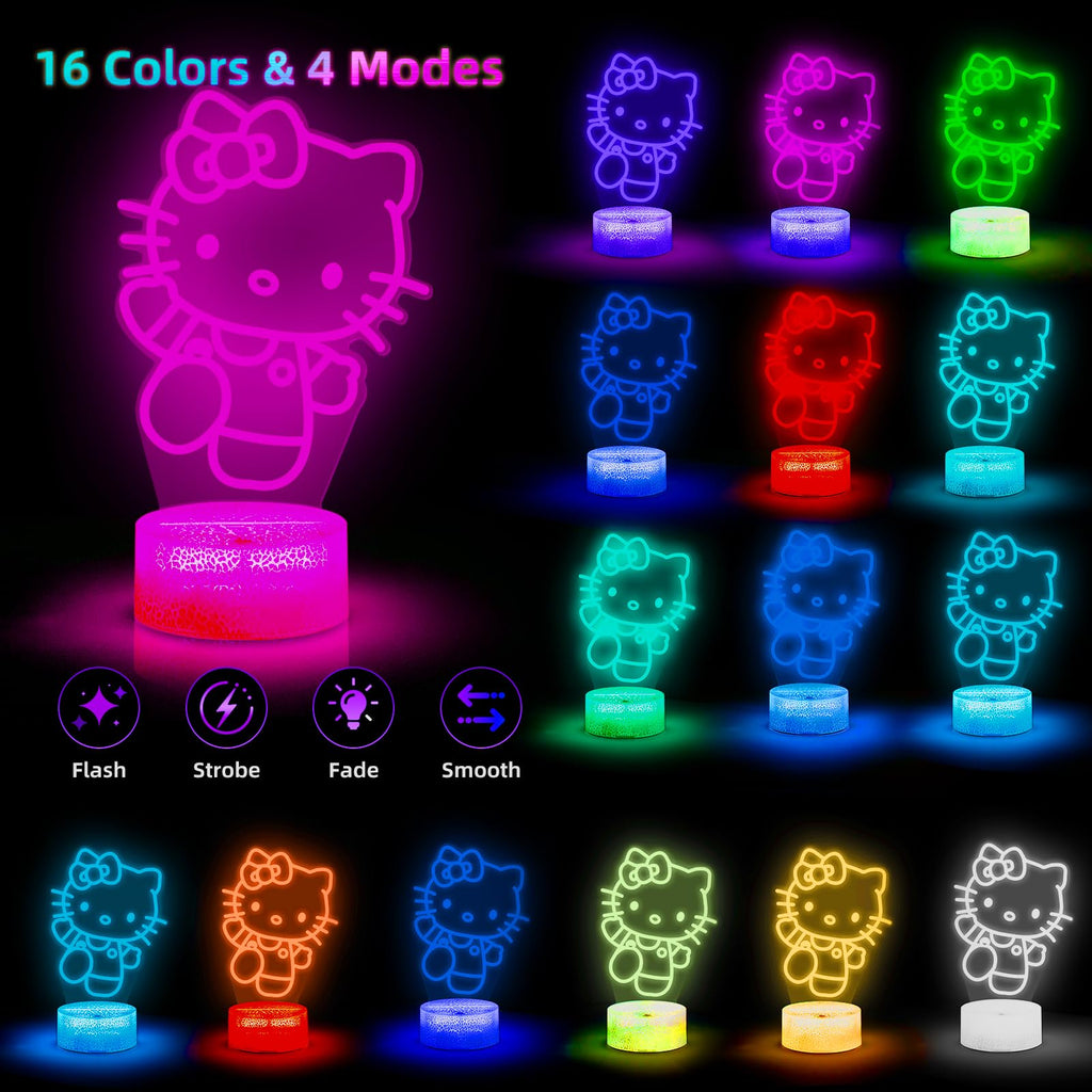 3D kitty LED night light with 16 color remote control for kids room