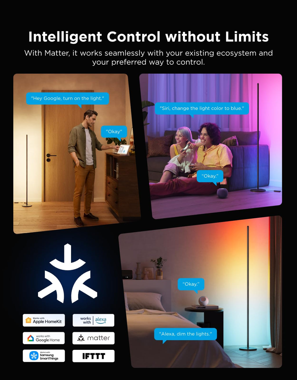 Smart RGBIC corner floor lamp with music sync and app control