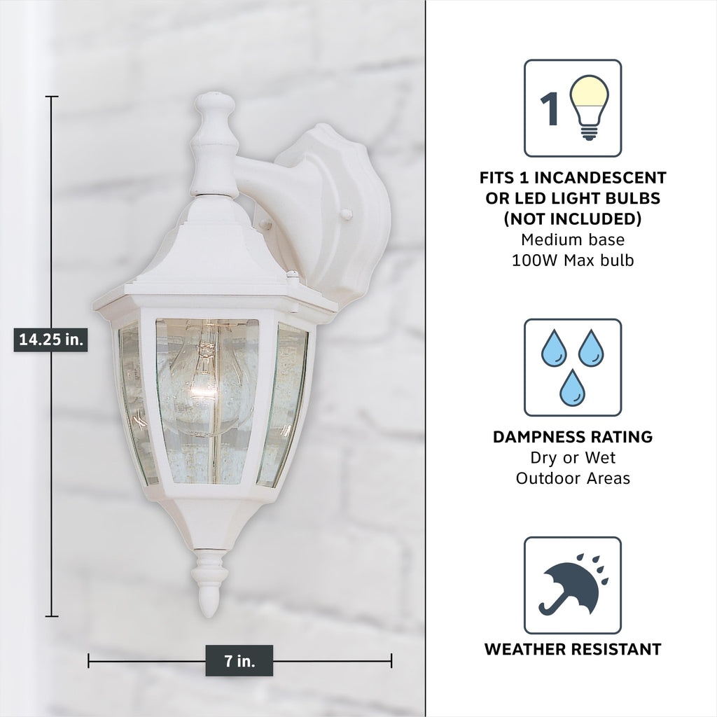 Designers Fountain 14.25" Outdoor Wall Lantern Sconce – Waterbury White Exterior Light Fixture for Front Door, Patio & Porch