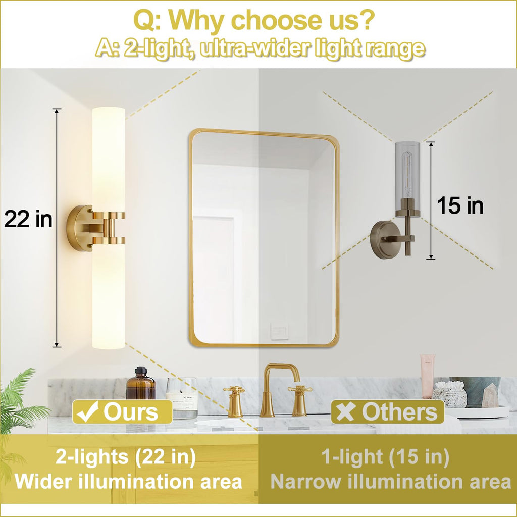 Set of 2 hardwired brushed gold wall sconces with milky glass decor