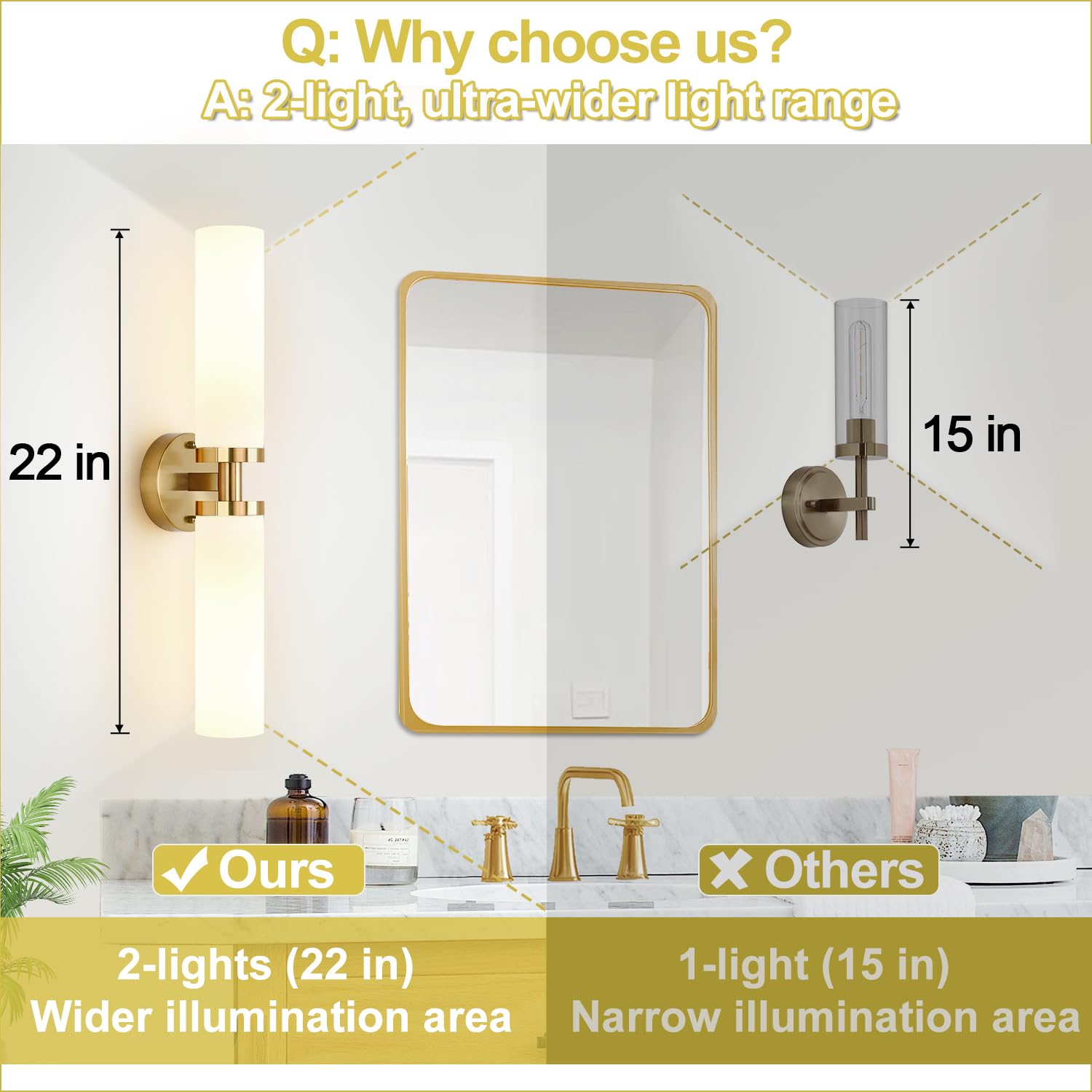 Set of 2 hardwired brushed gold wall sconces with milky glass decor