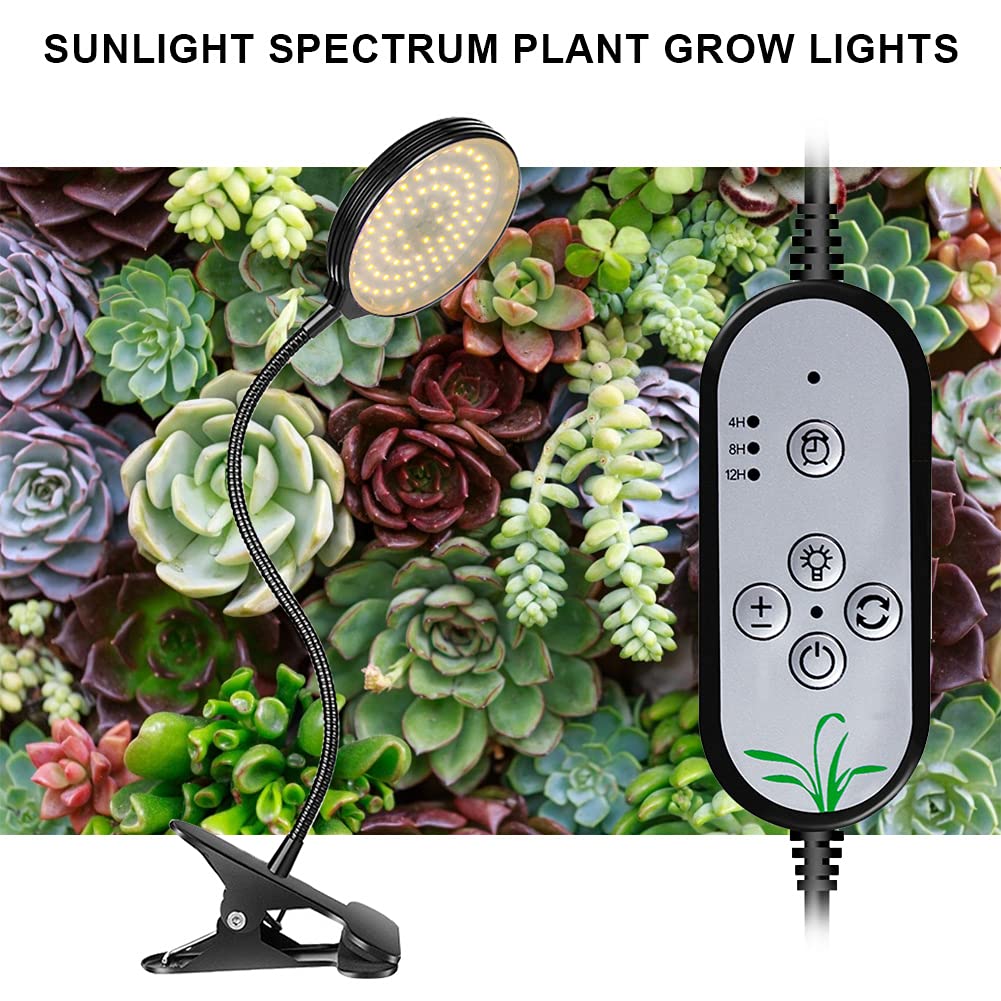 15W LED Grow Light Full Spectrum – Sunlike, Timer Auto On/Off 4/8/12H, 5 Dimmable Levels, Waterproof for Indoor Plants
