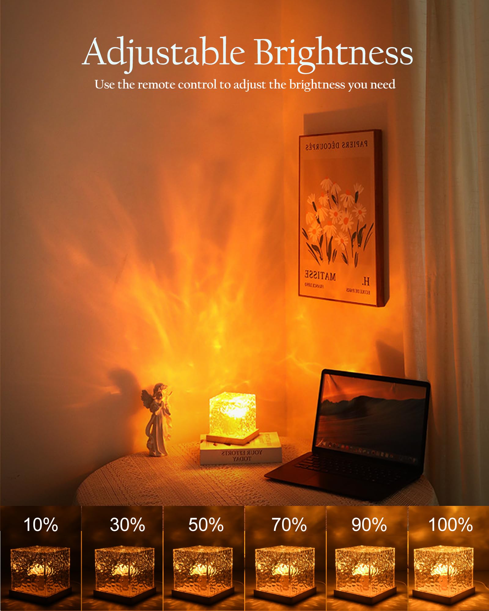 Deogos Northern Lights Projector Cube – Rechargeable, 16 Colors, Remote Control, Ocean Wave Aurora Mood Lighting for Bedroom & Gaming Room