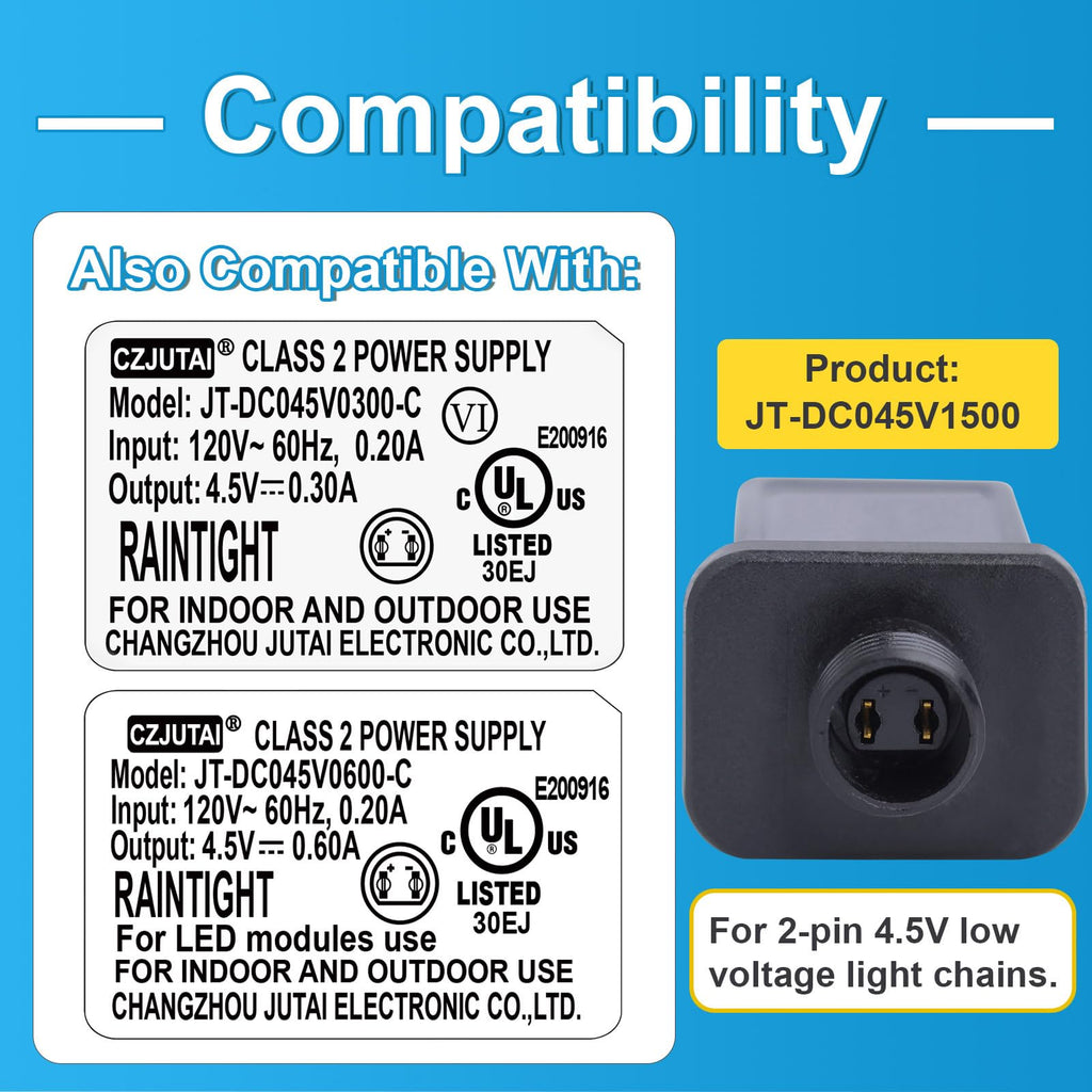 4.5V 1.5A Power Supply Adapter – 6.75W, IP44 Waterproof, Universal DC for Christmas Lights & Inflatable Decorations