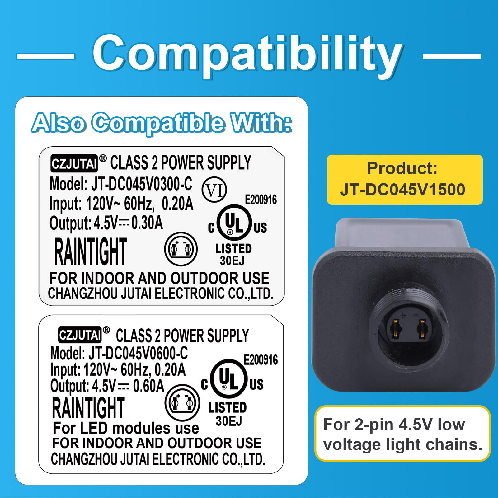 4.5V 1.5A Power Supply Adapter – 6.75W, IP44 Waterproof, Universal DC for Christmas Lights & Inflatable Decorations