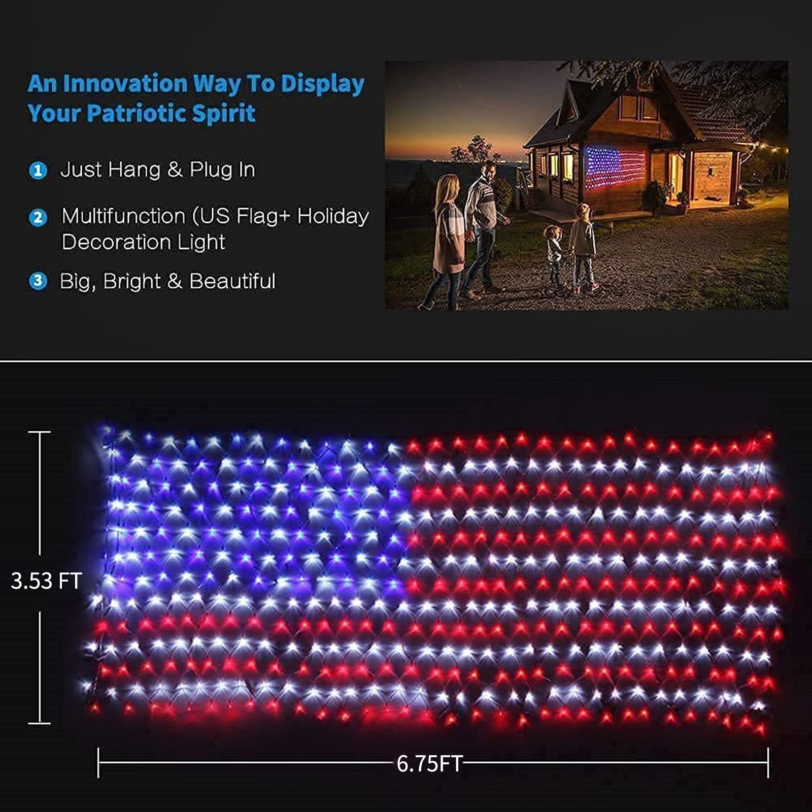 420-LED American flag outdoor string light for patriotic decor