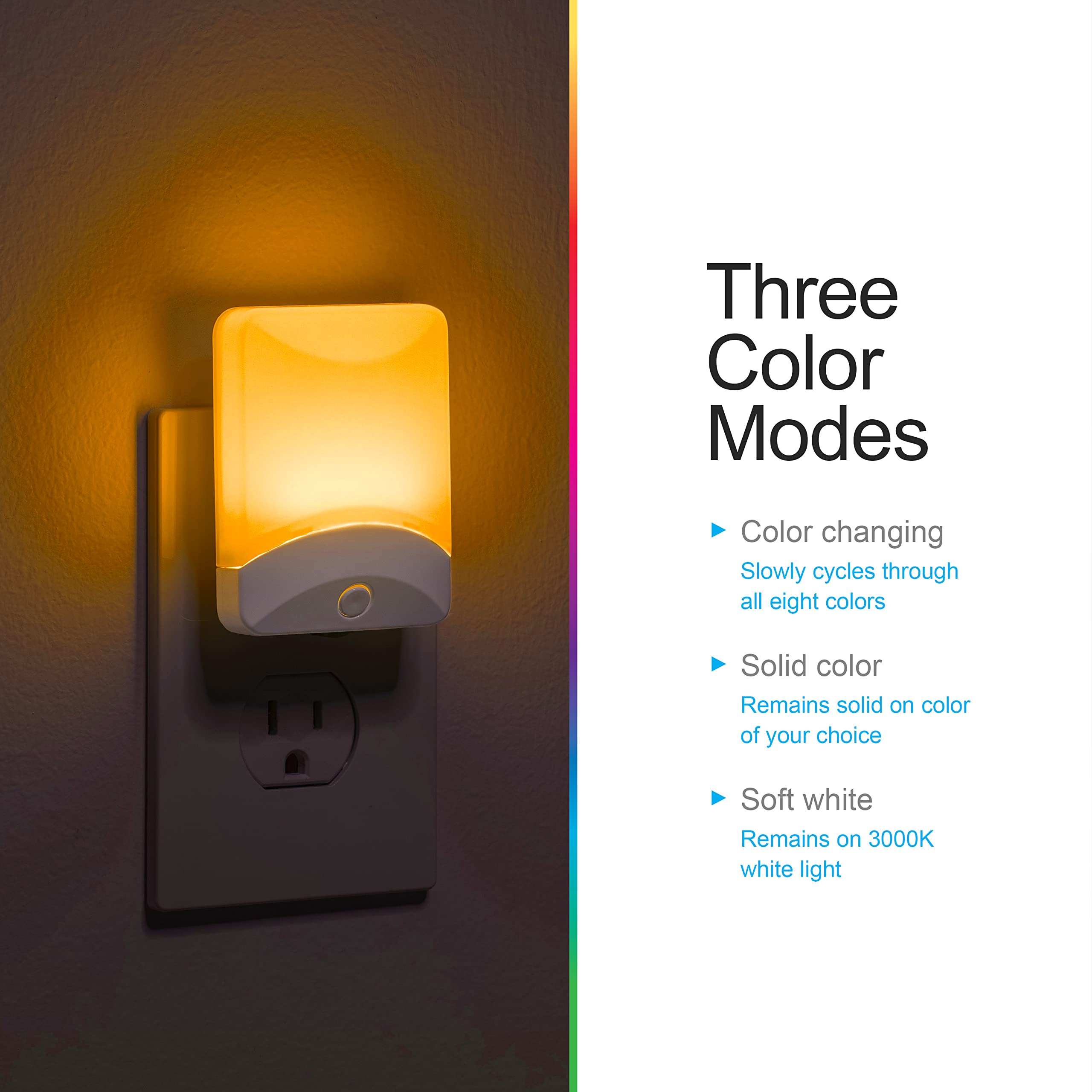 Color-changing plug-in night light with dusk-to-dawn sensor, 4-pack