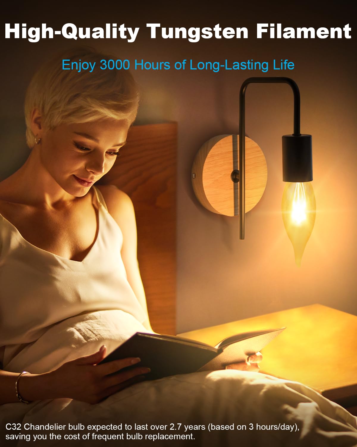 12-Pack 60W Candelabra Light Bulbs E12 B10 Clear – Warm White 2700K, 600LM Dimmable for Chandeliers & Ceiling Fans