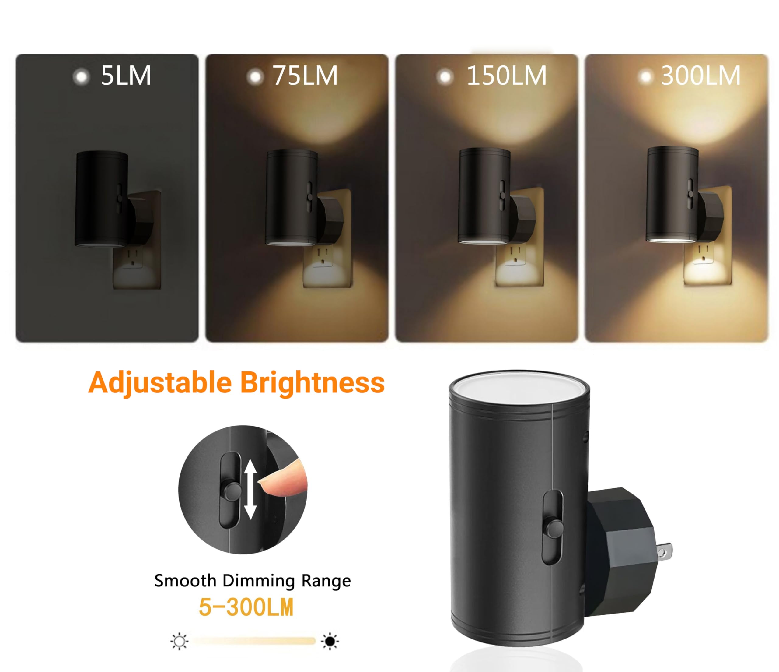 Dimmable LED plug-in night light 4-pack with dusk to dawn sensor