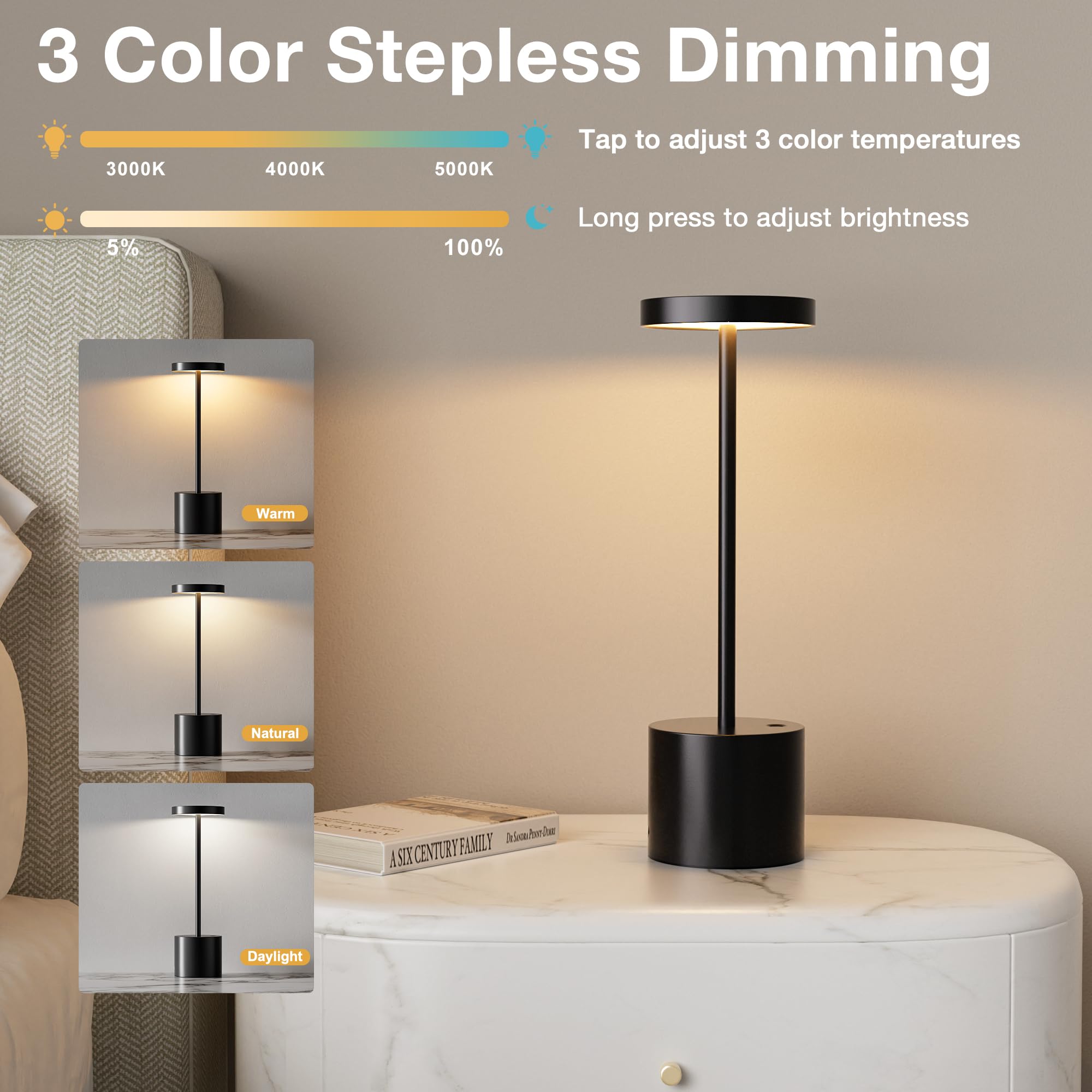 Set of 2 cordless rechargeable table lamps for patio dining