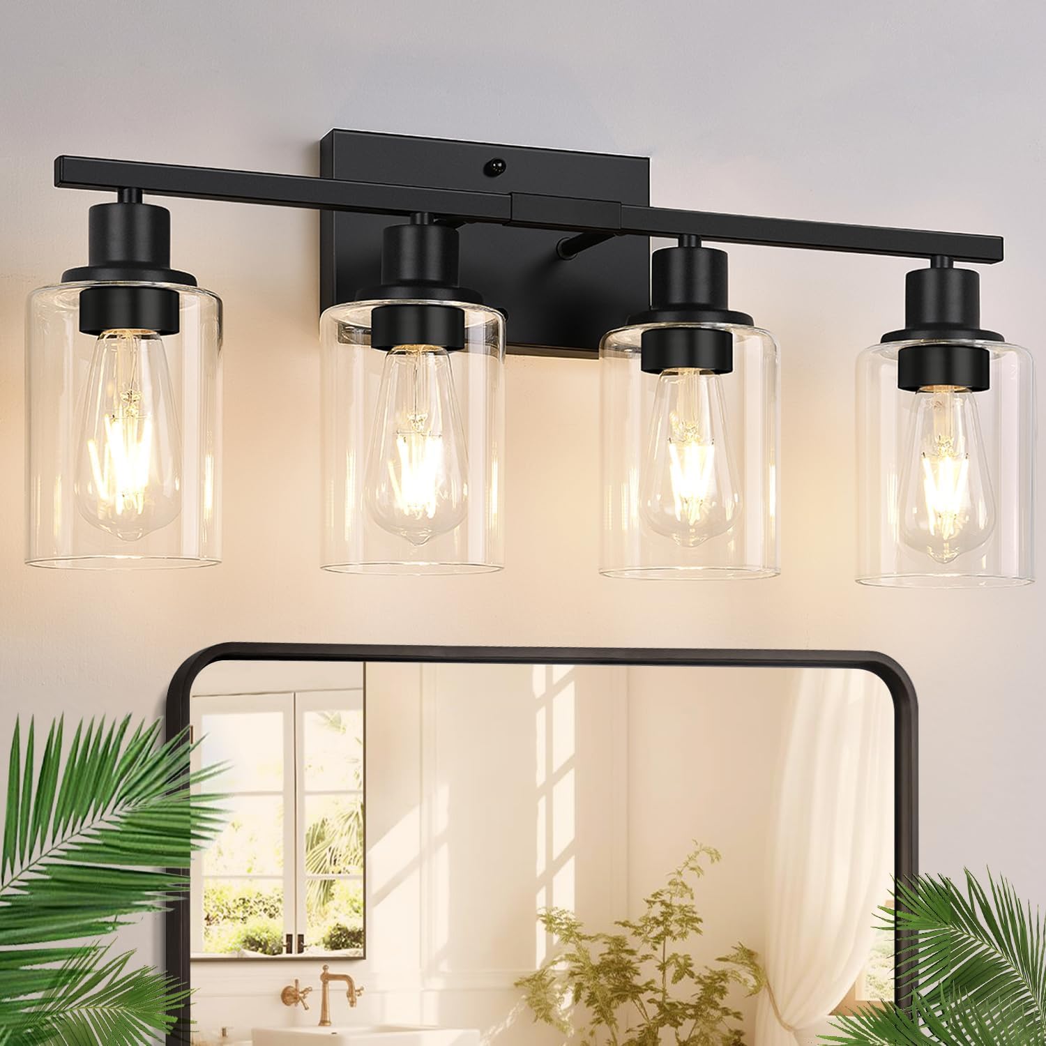 4-light matte black vanity wall fixture for home decor