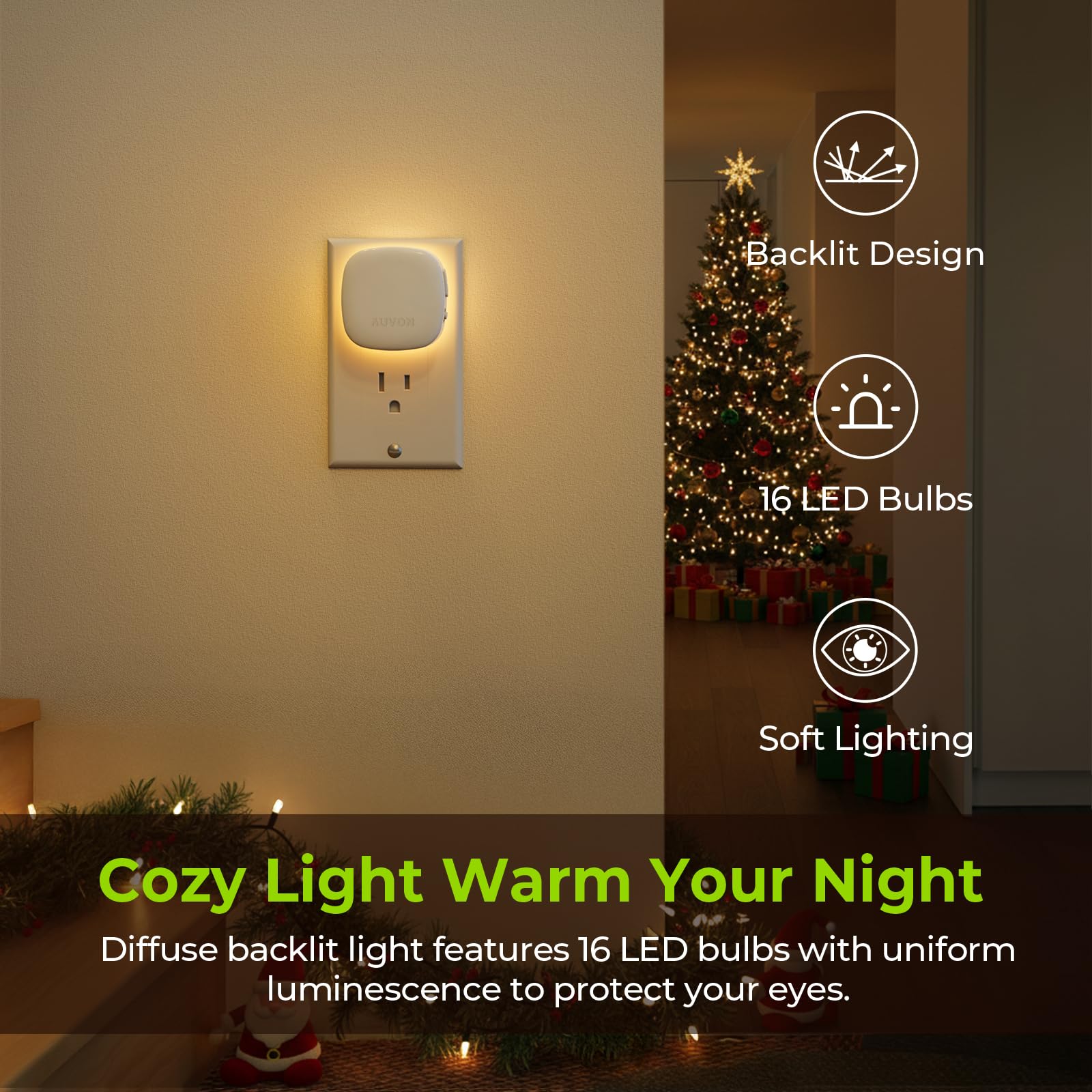 Plug-In LED Night Light with Motion & Dusk-to-Dawn Sensor, 2-Pack