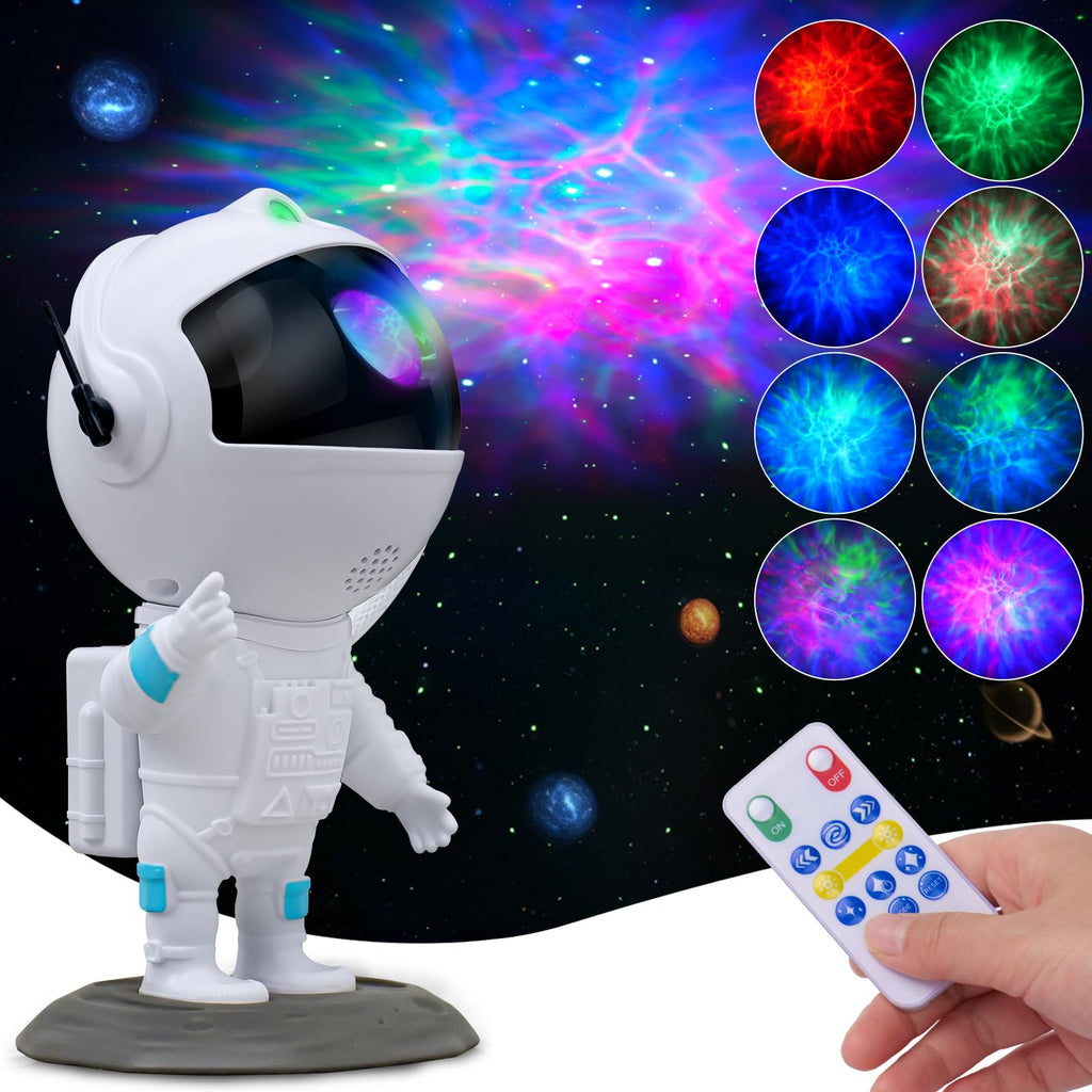 Astronaut-shaped star projector night light with 8-color nebula and remote control